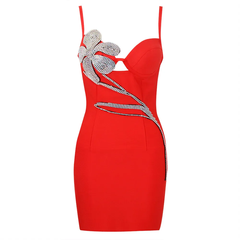 Strappy Diamente Embellished Mini Bandage Dress HL8828