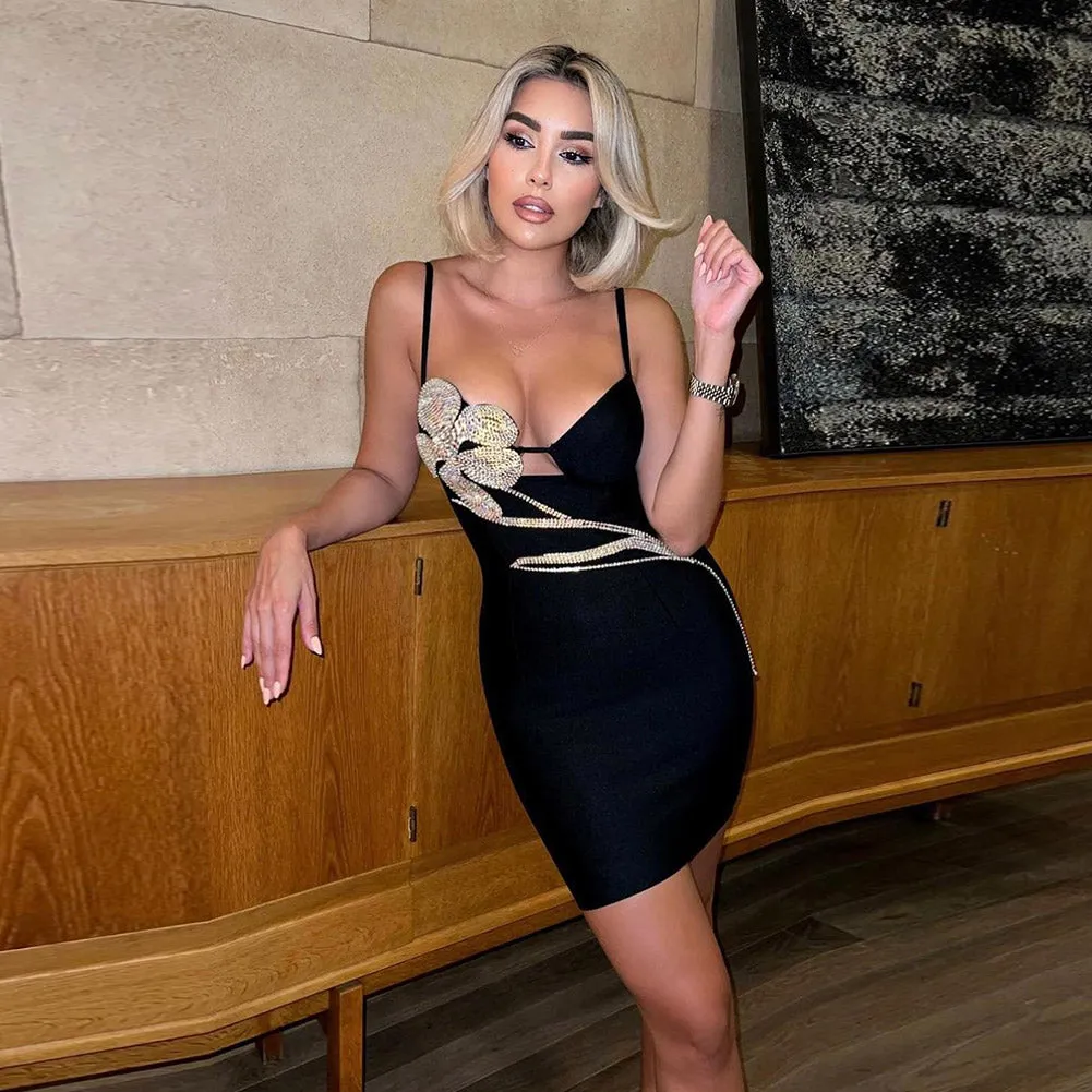 Strappy Diamente Embellished Mini Bandage Dress HL8828