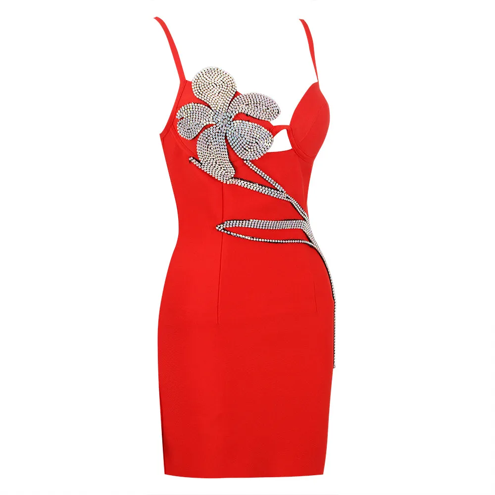 Strappy Diamente Embellished Mini Bandage Dress HL8828