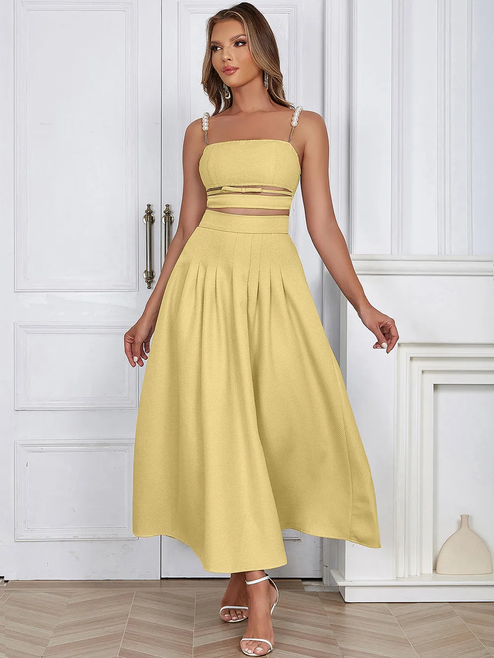 Strappy Sleeveless Pearl Strap Maxi Bodycon Set HB02620
