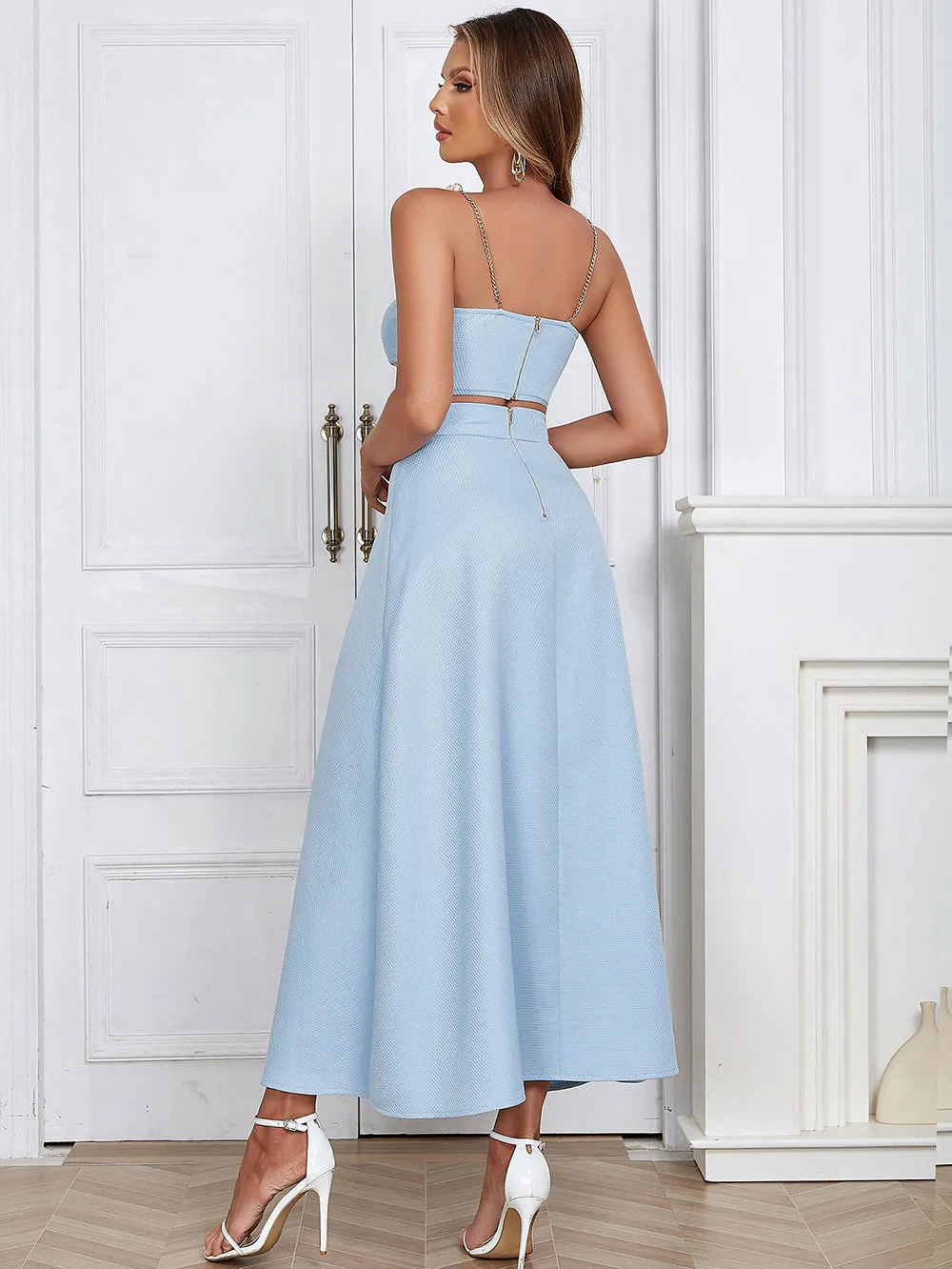 Strappy Sleeveless Pearl Strap Maxi Bodycon Set HB02620