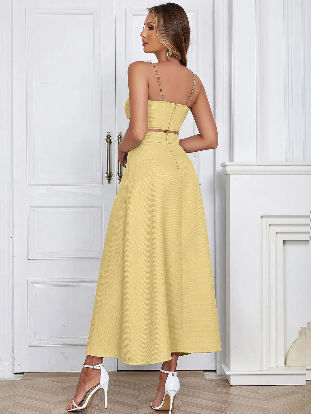 Strappy Sleeveless Pearl Strap Maxi Bodycon Set HB02620