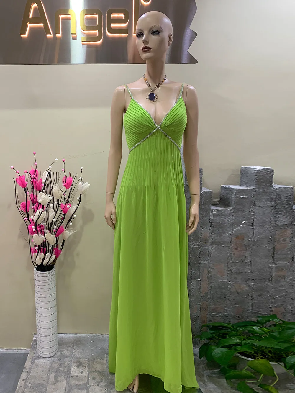 Strappy Sleeveless Rhinestone Maxi Bodycon Dress HT933