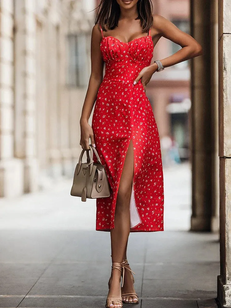 Summer White Floral Print Backless Beach Sundresses