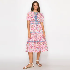Taryn Double Bow Tie Midi Dress with Wild Flower Print