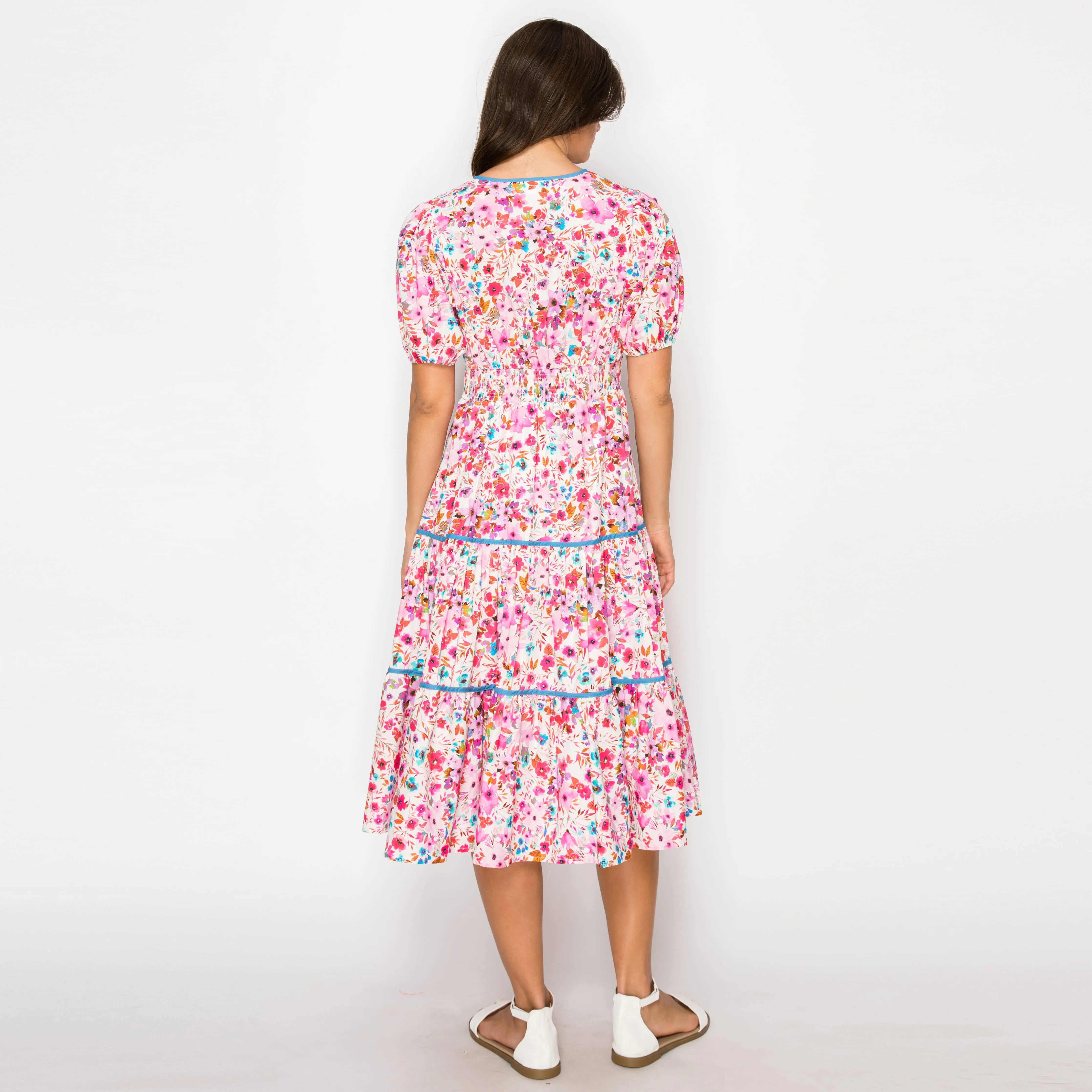 Taryn Double Bow Tie Midi Dress with Wild Flower Print
