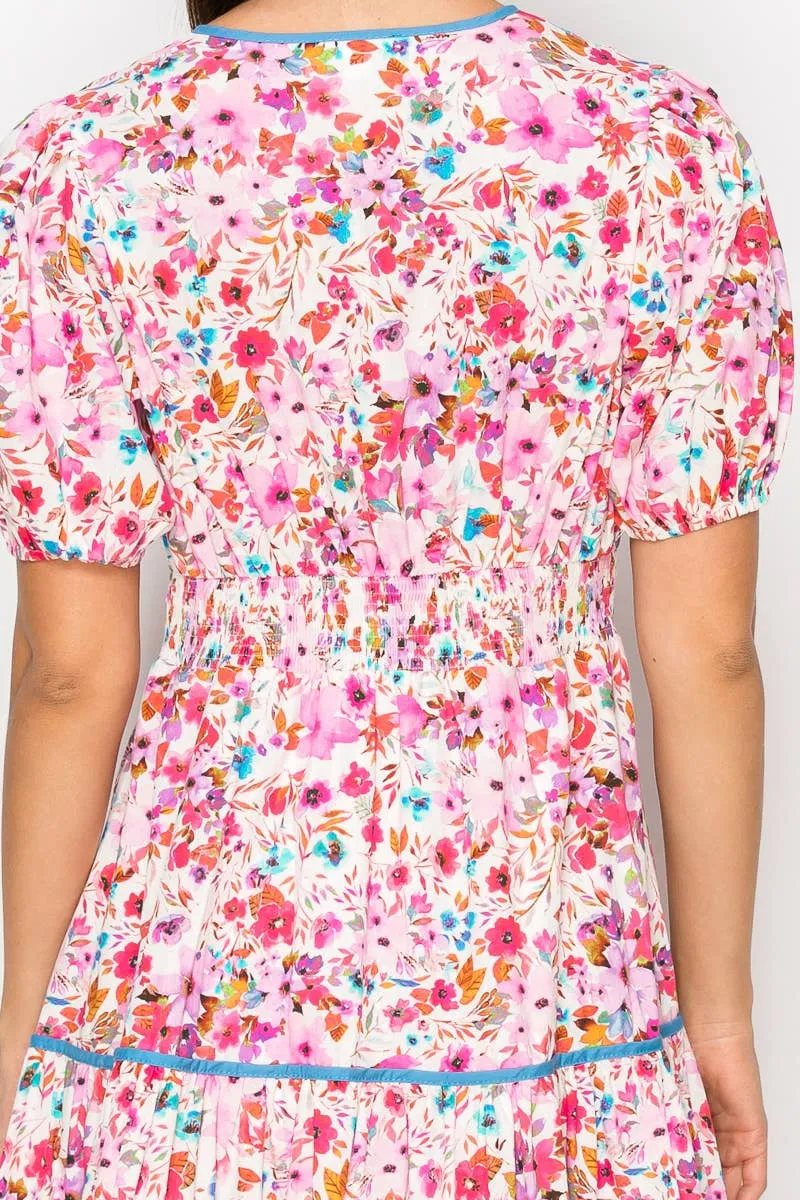 Taryn Double Bow Tie Midi Dress with Wild Flower Print
