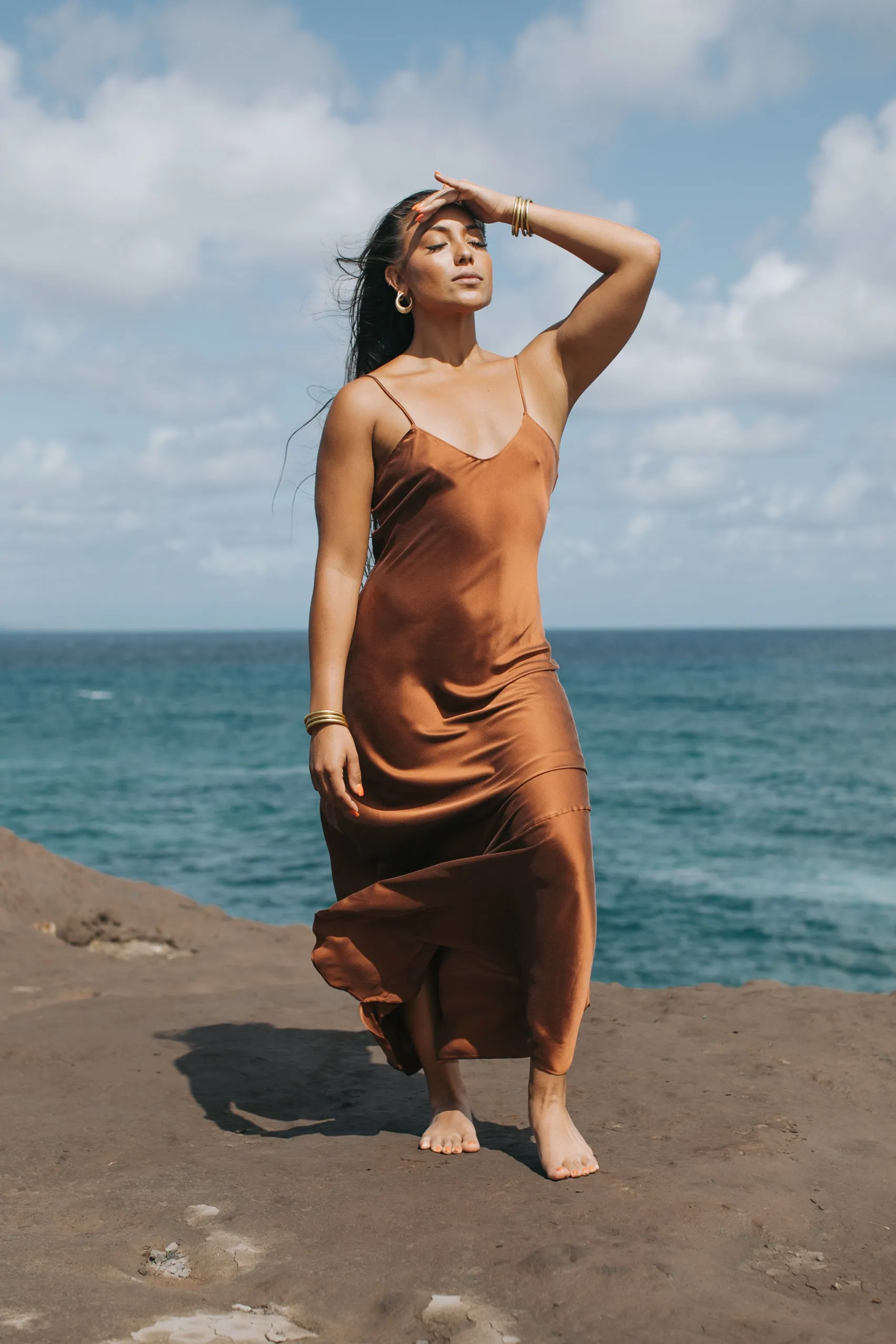 The Prairie Wildrye Slip dress in Tobacco