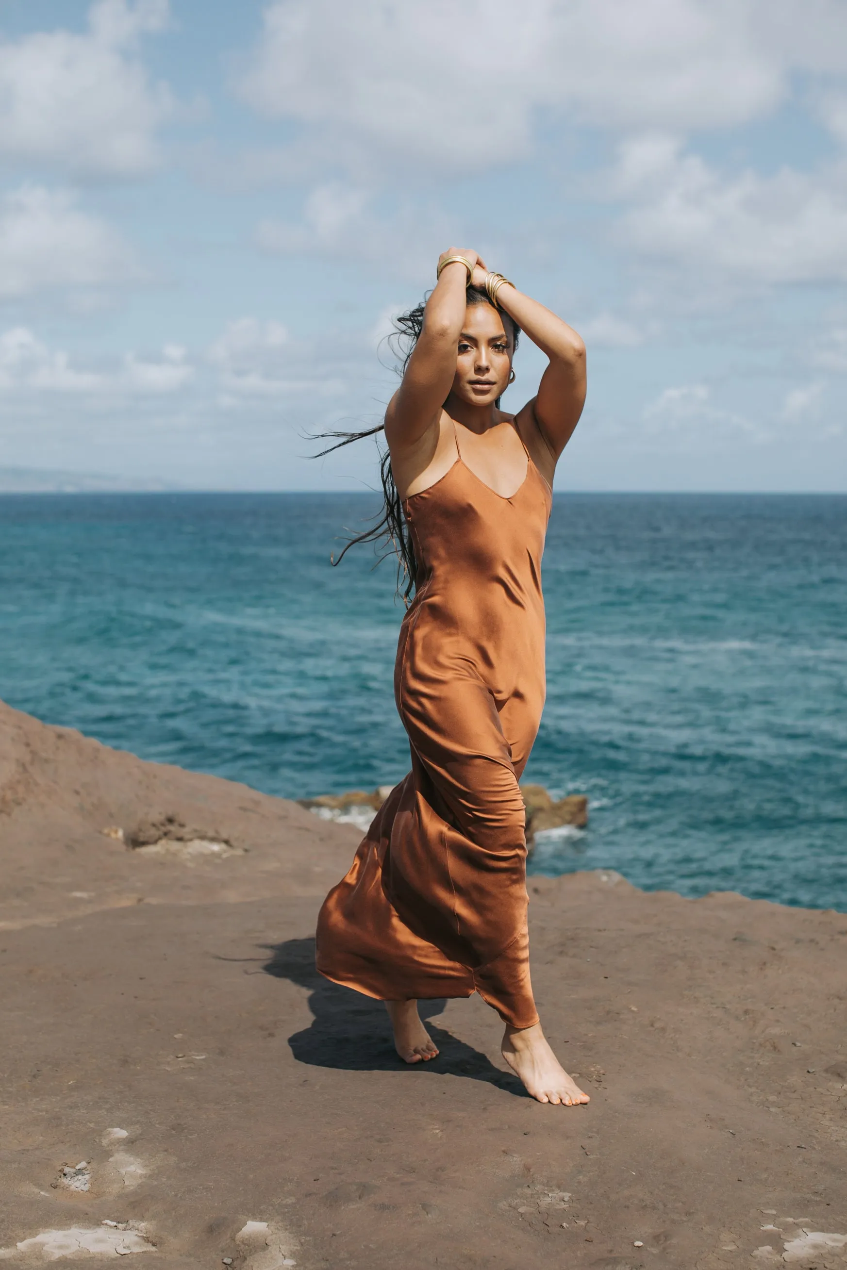 The Prairie Wildrye Slip dress in Tobacco