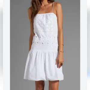 Tibi Eylet Embroidery Strappy White Cotton Dress