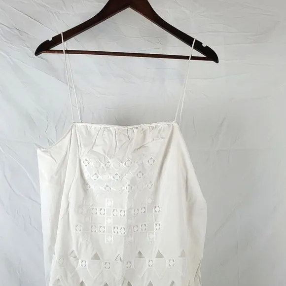 Tibi Eylet Embroidery Strappy White Cotton Dress