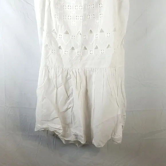 Tibi Eylet Embroidery Strappy White Cotton Dress
