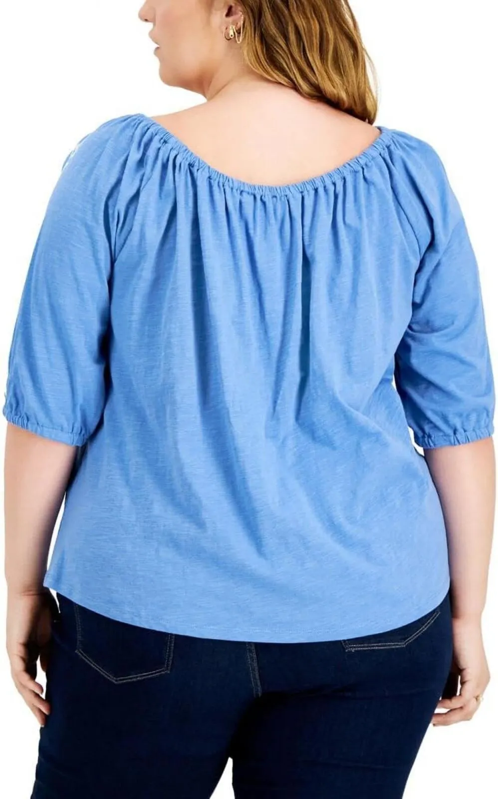 Tommy Hilfiger Plus Bubble Sleeve Boat Neck Pullover Top W2FH0623 Blue Haze 3X