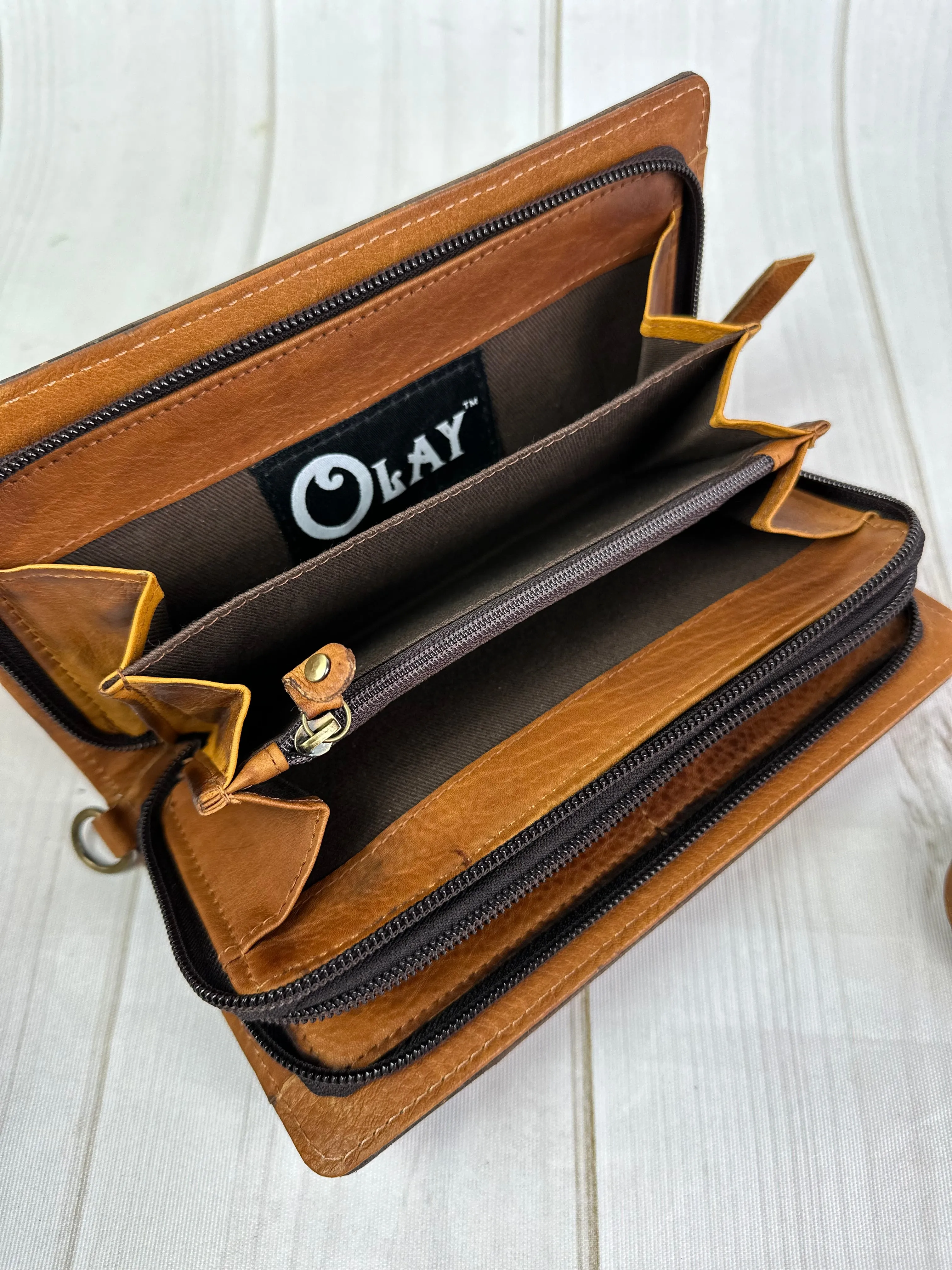 Tulip Tooled Leather Wallet Organizer Carryall
