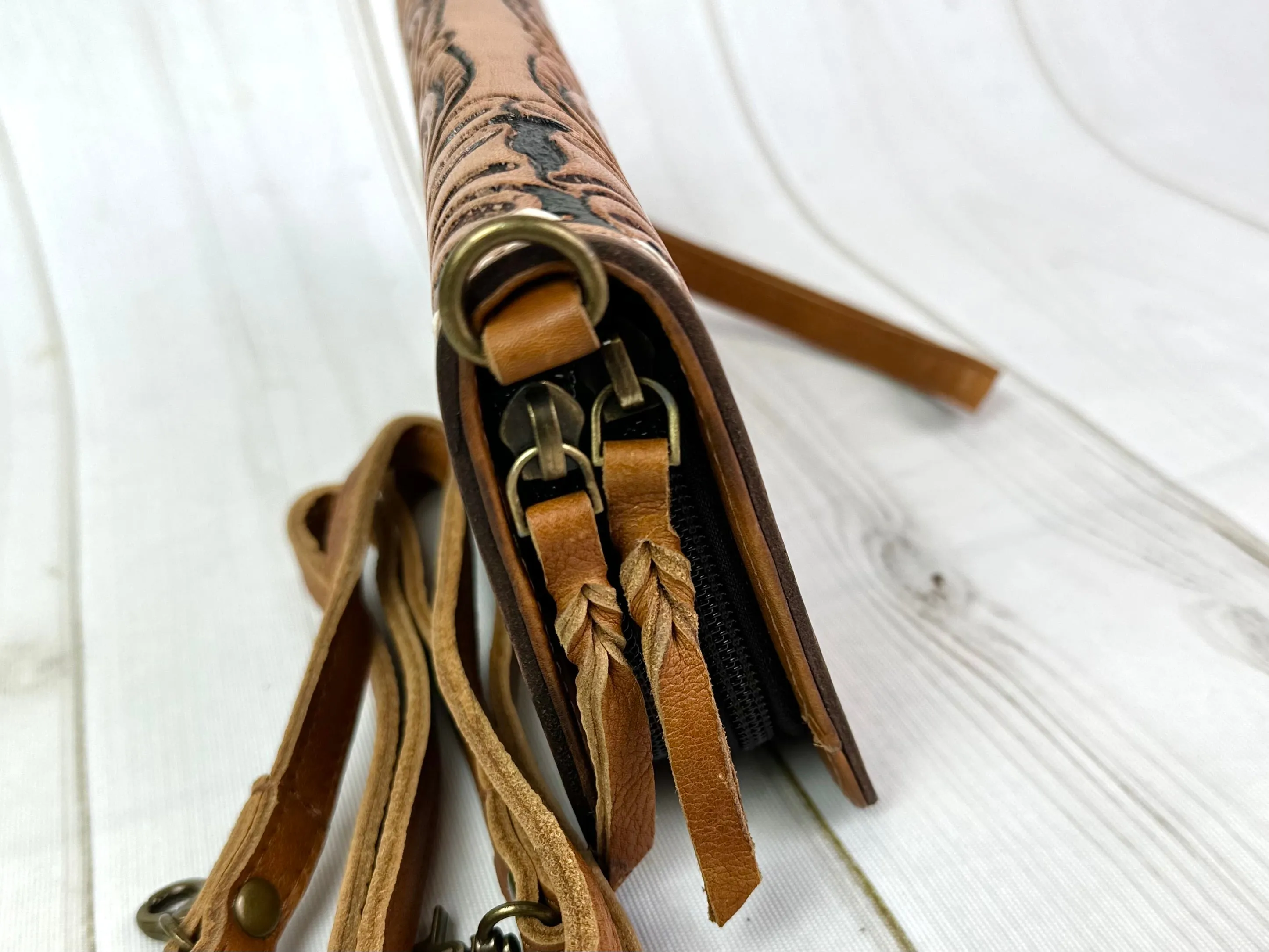Tulip Tooled Leather Wallet Organizer Carryall