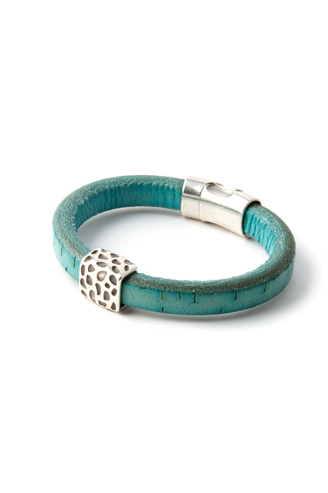 Turquoise Station Bracelet with "Leopard" Pewter Accent