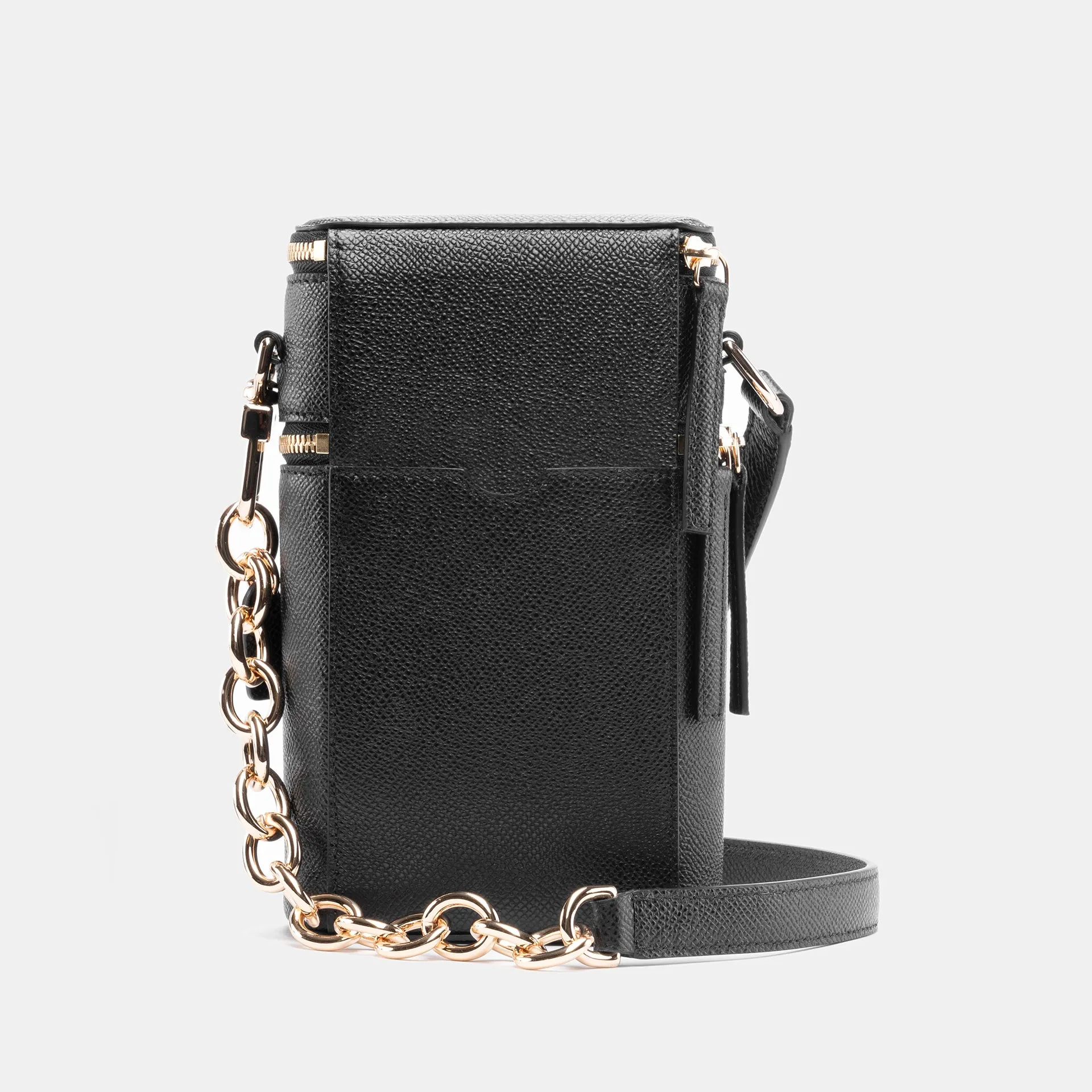 Veda Double Zipper Italian Leather Crossbody in Black