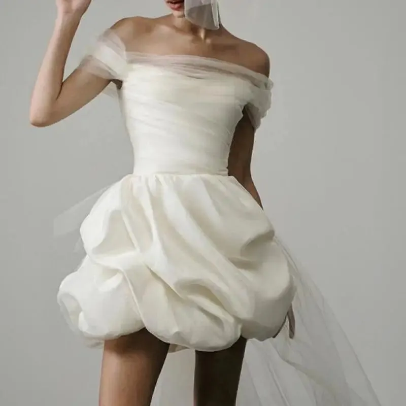 Wedding Guest Dresses: Short Wedding Dresses Classic Elegant Boat Neck Simple