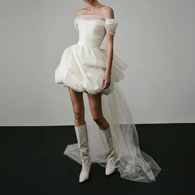 Wedding Guest Dresses: Short Wedding Dresses Classic Elegant Boat Neck Simple