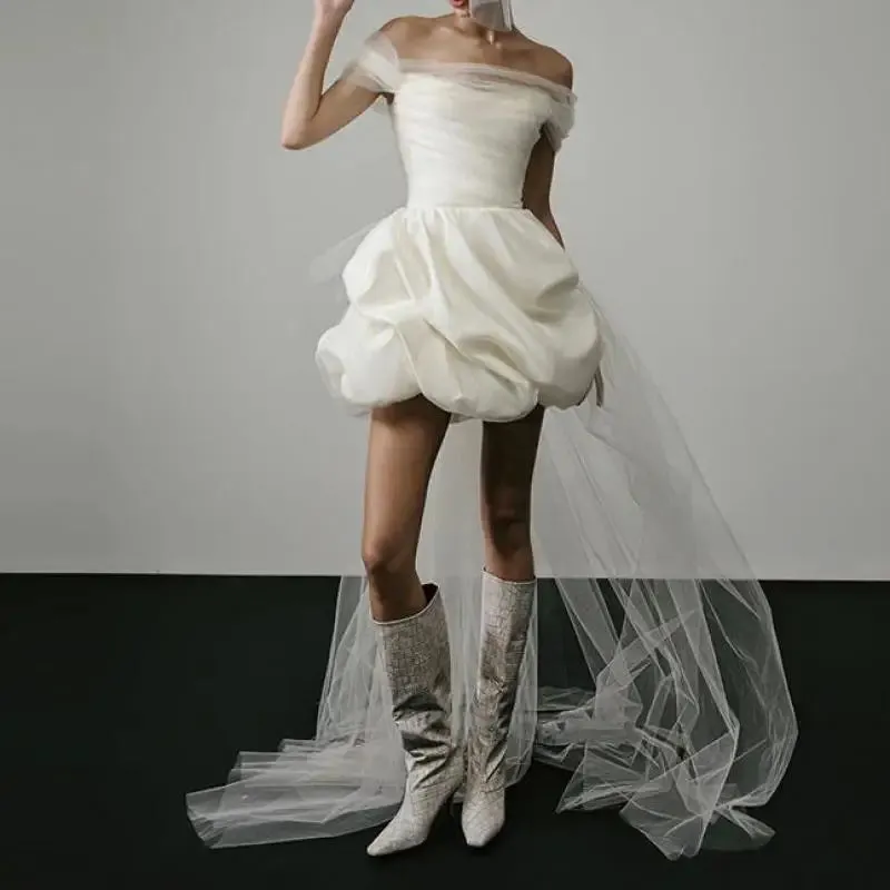 Wedding Guest Dresses: Short Wedding Dresses Classic Elegant Boat Neck Simple