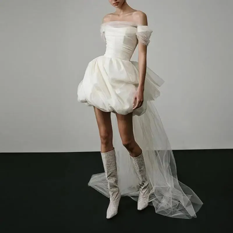 Wedding Guest Dresses: Short Wedding Dresses Classic Elegant Boat Neck Simple