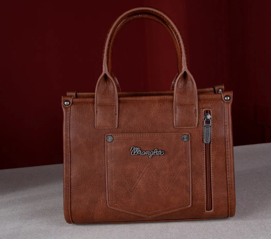 WG102-8120S Wrangler Croc Print Concealed Carry Tote/Crossbody - Cognac