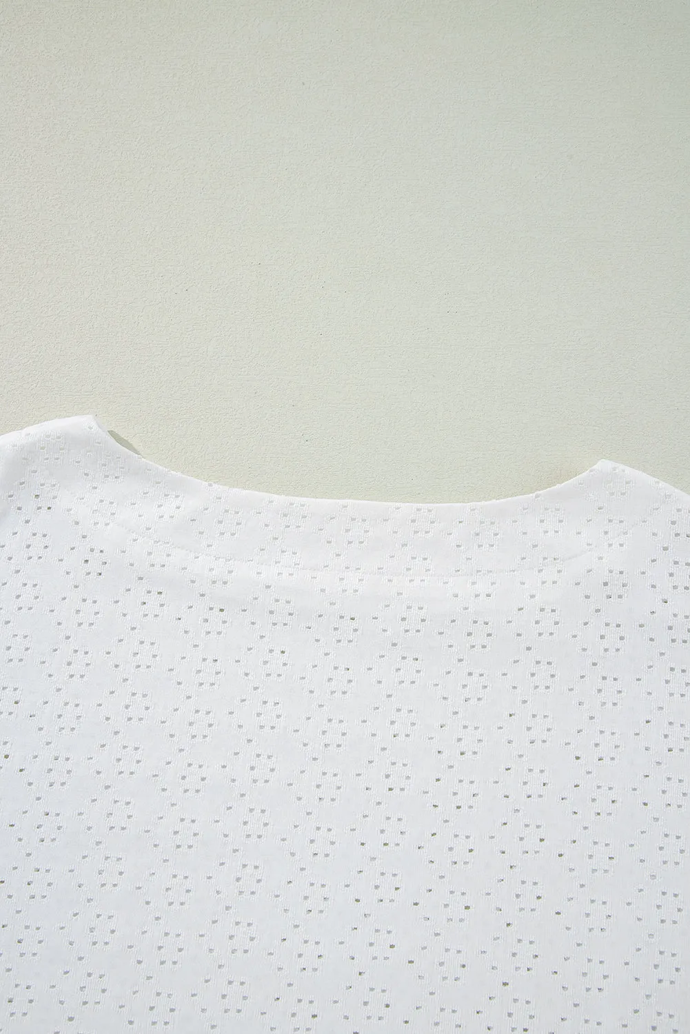 White Eyelet Pattern Boat Neck Casual Tee
