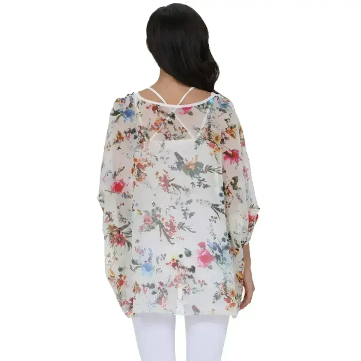 White Floral Chiffon Tunic Top - Summer Cover-Up | Femstylo