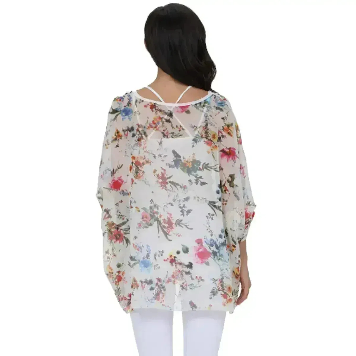 White Floral Chiffon Tunic Top - Summer Cover-Up | Femstylo