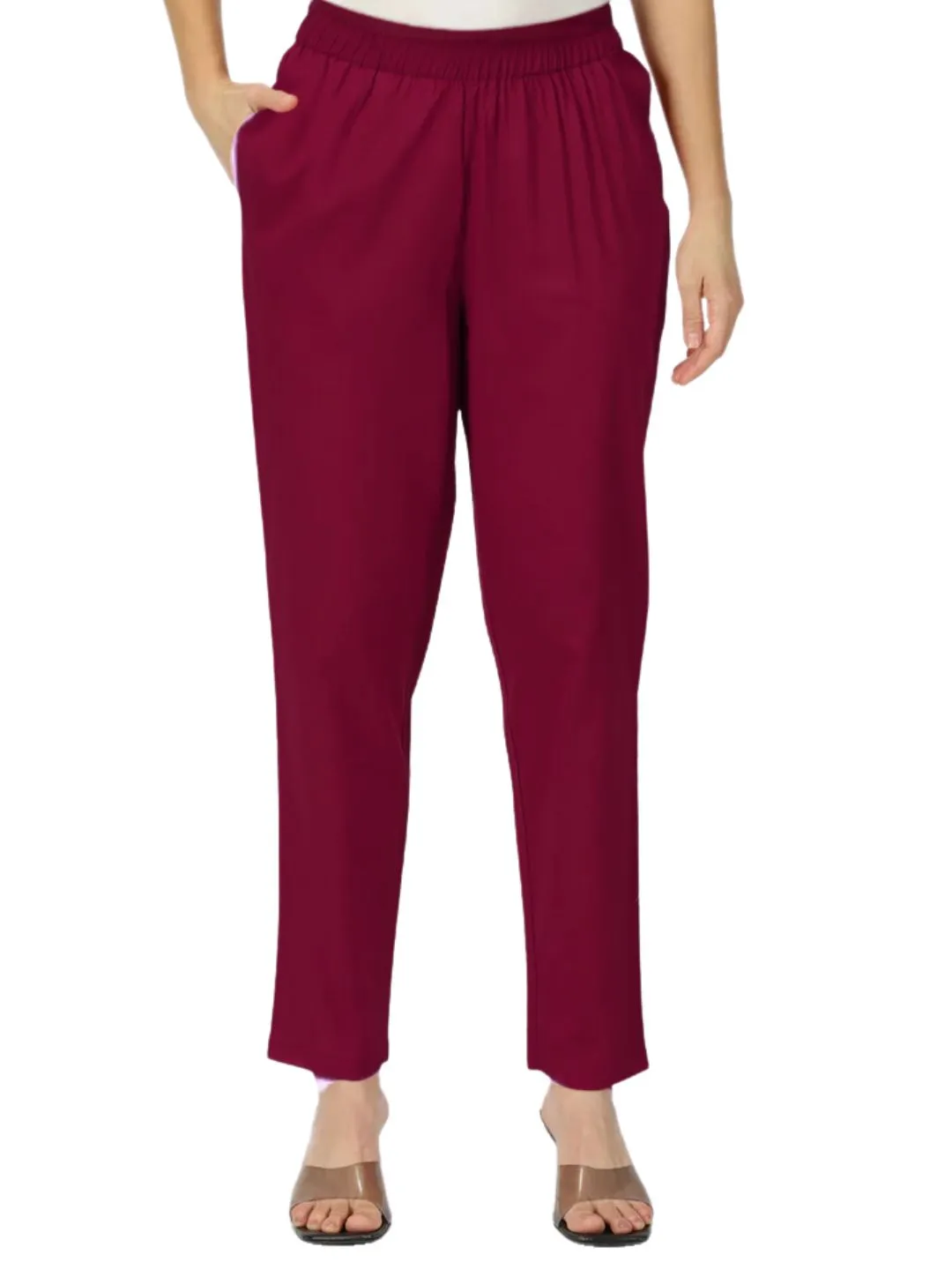 Wine Rayon Straight Fit Slip-on Trouser
