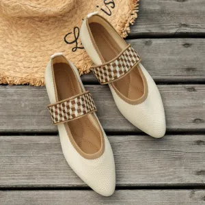 Women’s Ballet Flats – Pointed Toe – Textured Fabric – Cushioned Insole – Slip-On
