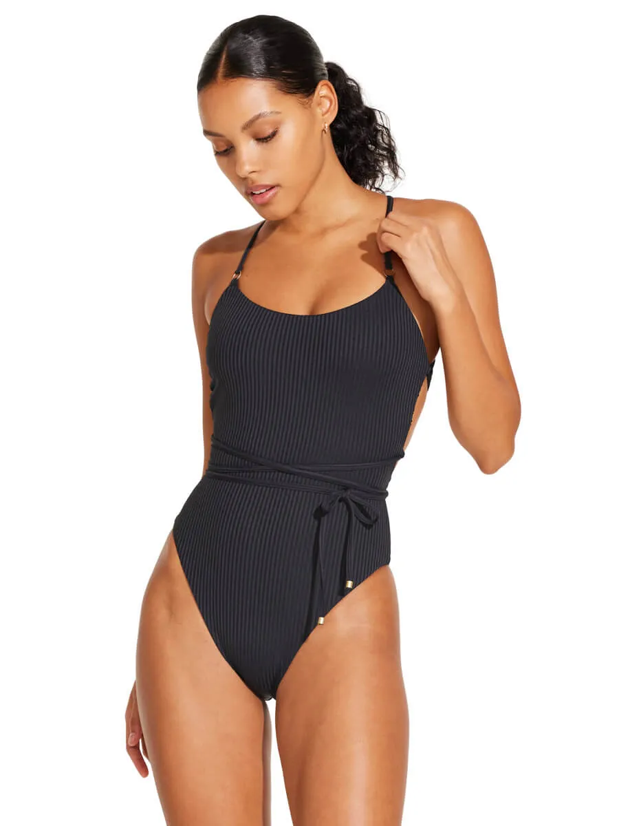 Yara Wrap One Piece In Black EcoRib BT
