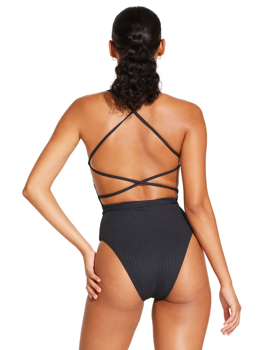 Yara Wrap One Piece In Black EcoRib BT