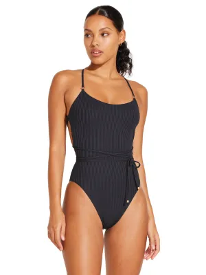 Yara Wrap One Piece In Black EcoRib BT